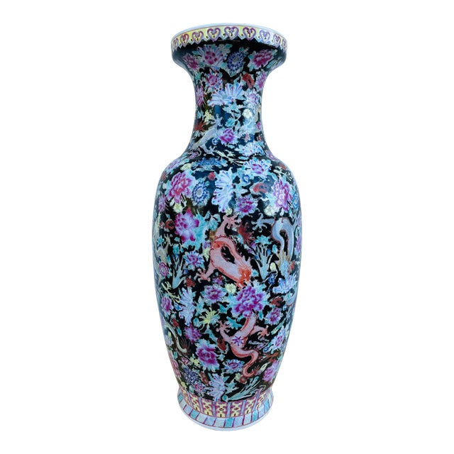 Antique Late 19th Century Chinese Imperial Famille Noir Porcelain Vase For Sale