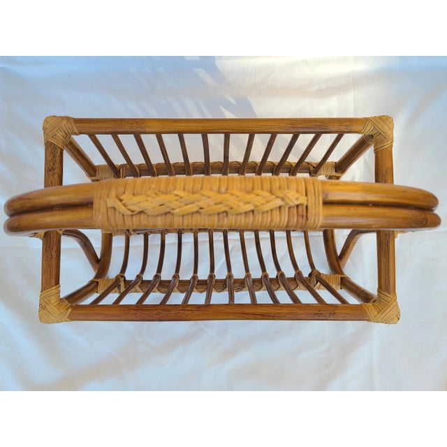 Wood Vintage Bamboo Rattan Magazine Rack For Sale - Image 7 of 11