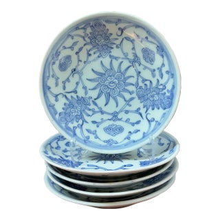 Antique Chinese Qing Blue & White Porcelain Plates - Set of 5 For Sale