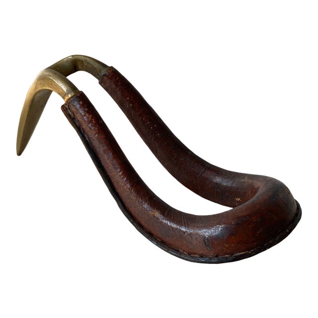 Circa 1950s Leather Wrapped Brass Pipe Rest in the Style of Carl Auböck For Sale