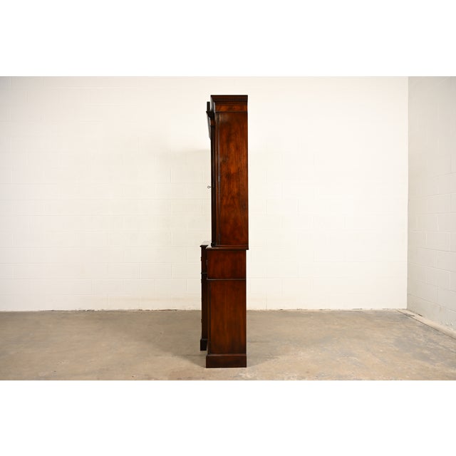 Baker Furniture Georgian Flame Mahogany Lighted Breakfront Bookcase Cabinet With Drop Front Secretary Desk, Circa 1960s For Sale - Image 15 of 17