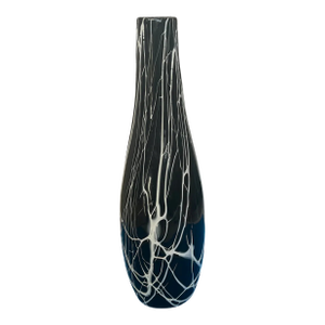 Art Glass Vase Black White Drip Pattern