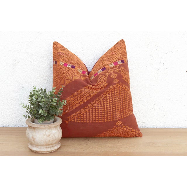 Textile Ludhiana Chevron, Antique Phulkari Embroidered Pillow Cover For Sale - Image 7 of 7