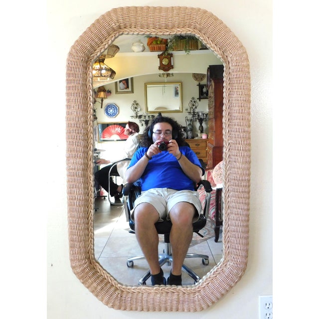 Vintage Henry Link Whitewash Wicker Hanging Wall Mirror For Sale - Image 9 of 9