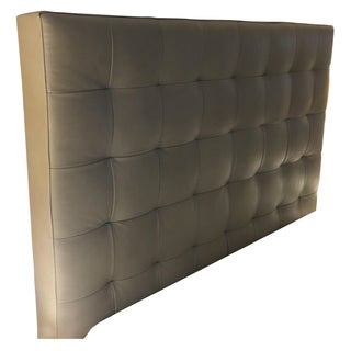 West Elm Leather Grid Tufted Queen Headboard For Sale