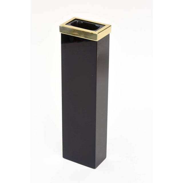 Vintage Murano Black Glass and Draped Brass Vase, Italy, 1960's For Sale - Image 4 of 9