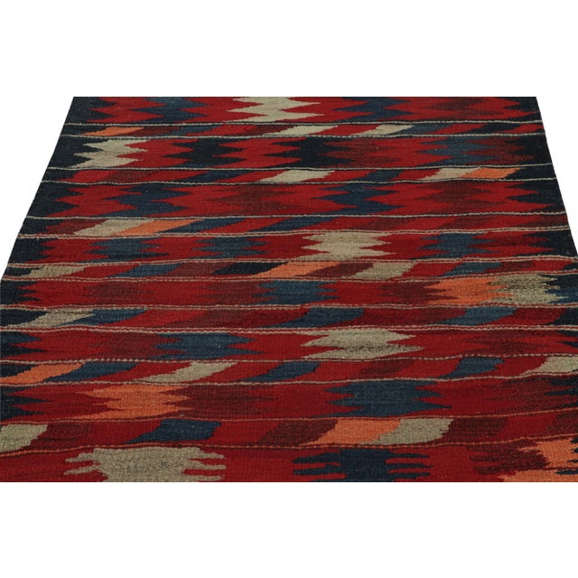 Tribal Vintage Sofreh Kilim Rug in Red, Blue, Colorful Tribal Geometric Pattern For Sale - Image 3 of 6