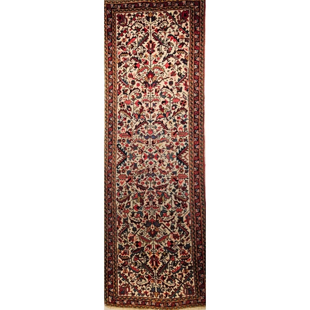 Vintage Persian Heriz Runner, Handwoven Wool, Allover Geometric Pattern, Ivory & Red, 3’ X 9’ For Sale In Chicago - Image 6 of 6