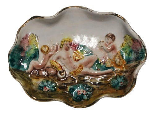 Italian Jewelry Dish With Classical Roman Male Relief Scene