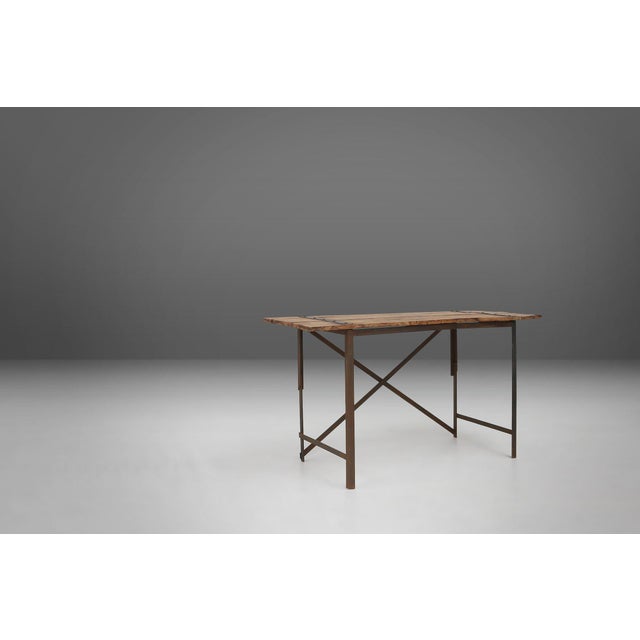 Industrial Side Table with Metal Frame, Wooden Top and Removable Platform, Belgium, 1920s For Sale - Image 10 of 15