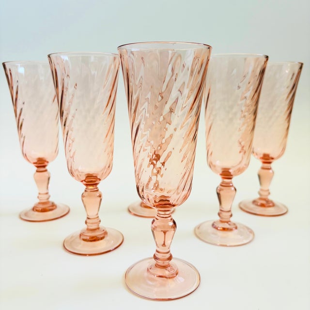 Art Nouveau Pink Swirl Champagne Flutes - Set of 6 - France For Sale - Image 3 of 8