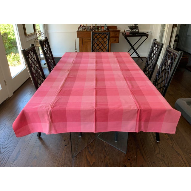 Vintage Buffalo Check Pink Tablecloth & Napkins Set- 11 Pieces For Sale - Image 4 of 12