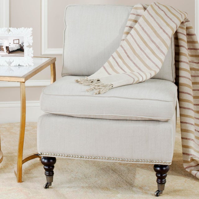 Slipper Chair, Off White & Espresso For Sale - Image 9 of 10