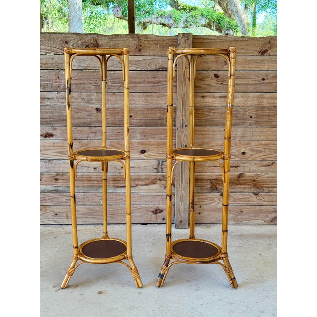 Pair of Victorian Rattan Three-Tier Plant Stands, Late 19th Century For Sale - Image 10 of 12
