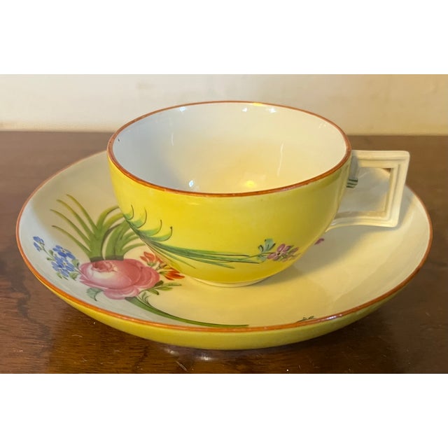 Traditional Antique 19th Century Meissen Porcelain Tea Cup and Saucer With Tropical Floral Decoration on a Bright Yellow Ground For Sale - Image 3 of 11