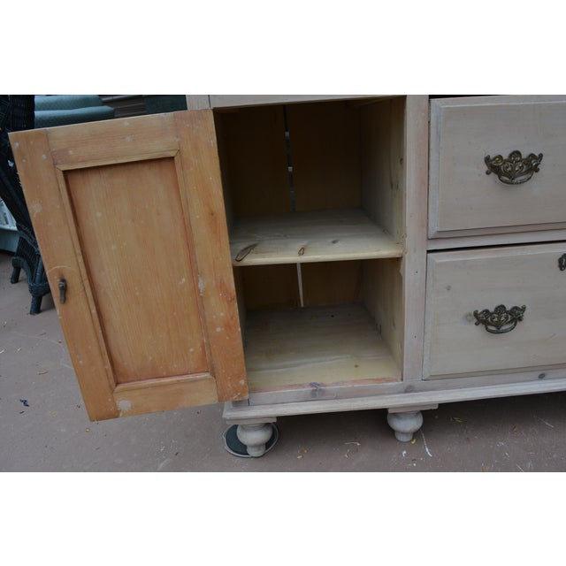 1970s Vintage Washed Rustic Pine Sideboard Credenza / Dresser W/ Arched Top & Drawers For Sale - Image 5 of 17