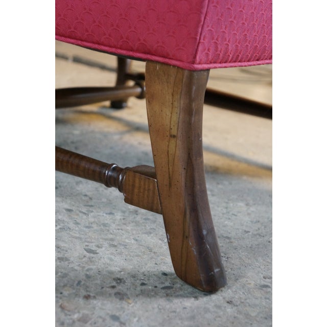 Vintage Queen Anne Style Mahogany Wingback Club Library Accent Arm Chair Red For Sale - Image 13 of 18