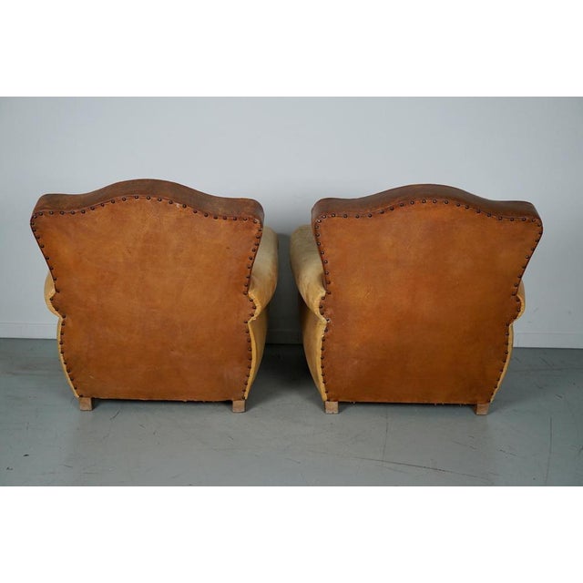 French Club Armchairs with Leather File Mustache Cognac, 1940s, Set of 2 For Sale - Image 14 of 18