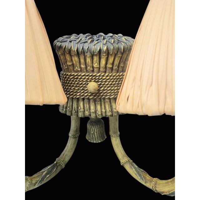 Light Green Vintage Faux Bamboo Tassel Pale Green Palm Leaf Raffia Shade 2 Arm Wall Sconce Lamp For Sale - Image 8 of 10