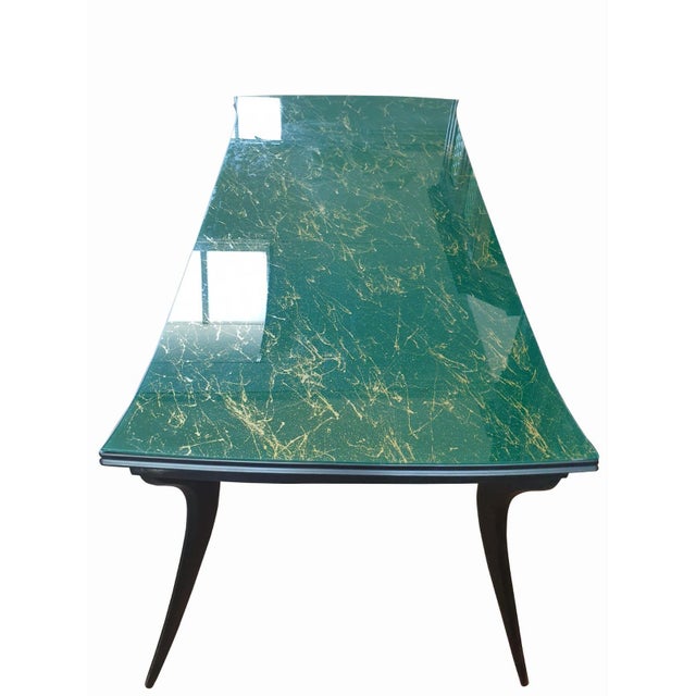 Vintage Table with Green Faux-Marble Glass Top and Curved Legs, 1950s For Sale - Image 6 of 11