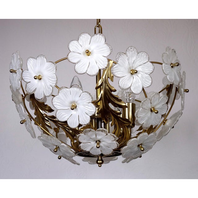 Gilded Metal and Glass Flower 4-Light Chandelier, 1990s For Sale - Image 12 of 12