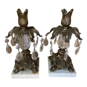 Antique Candleholders With Marble Bases- a Pair