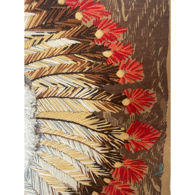 Native American Embroidered Portrait Folk Art Textile Art For Sale - Image 4 of 4