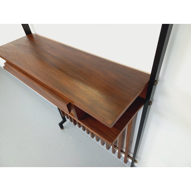 Mid-Century Italian Hall Cabinet in Teak and Metal with Mirror, Shelves and Drawer, 1950s-1960s For Sale - Image 14 of 16