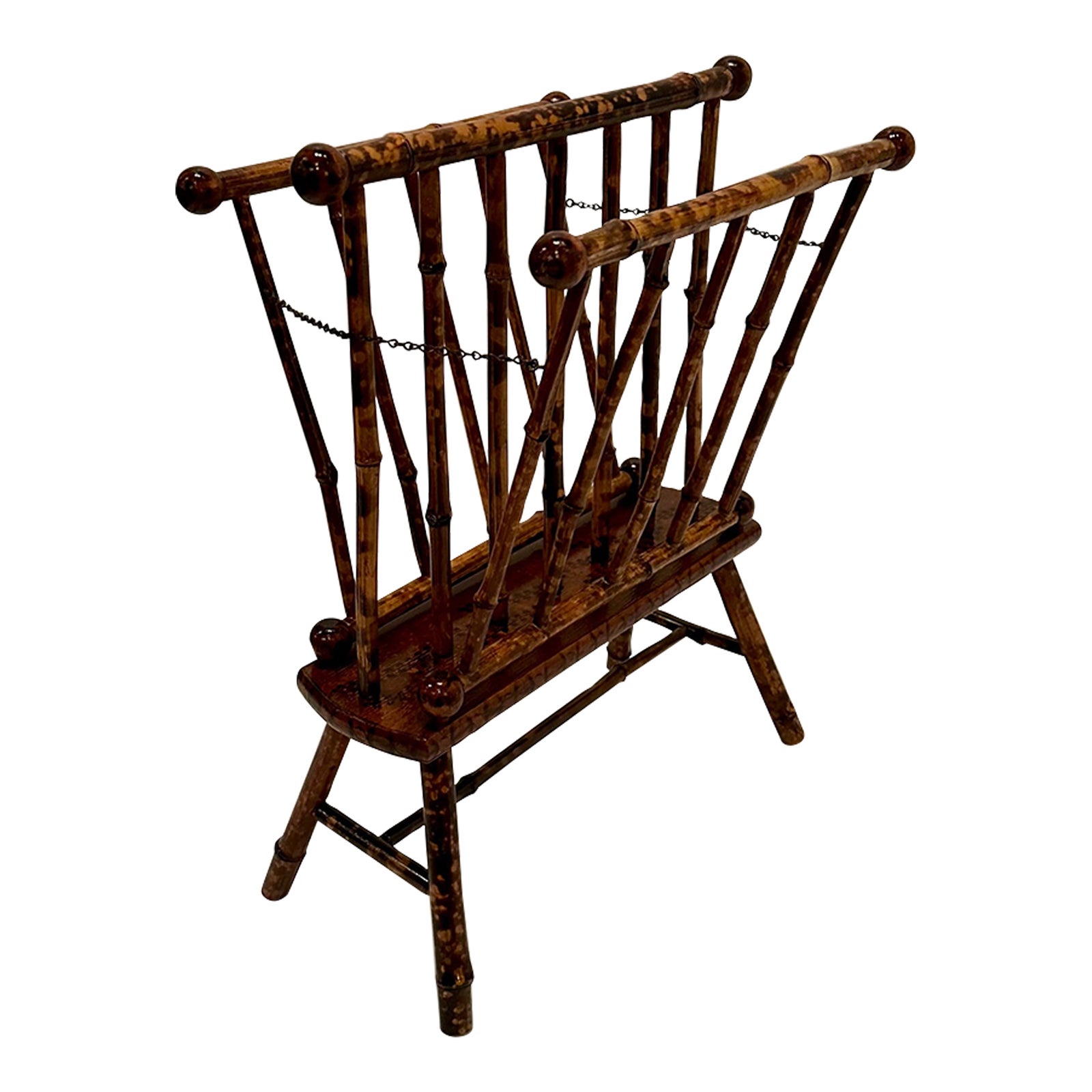 Antique English Faux Tortoiseshell & Bamboo Magazine Rack | Chairish