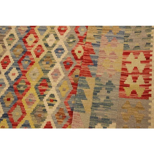 Boho Chic 1990s Kilim Beige Blue Wool Rug - 4'11" X 6'7" For Sale - Image 3 of 7