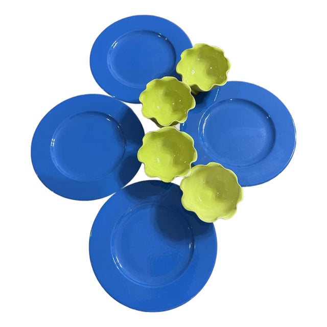 Italian Scallops Footed Bowls & Large Serving Plates - Set of 8 For Sale