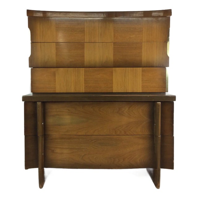 Mid Century Modern Highboy Dresser With Sled Legs and Cedar Lined Drawer For Sale