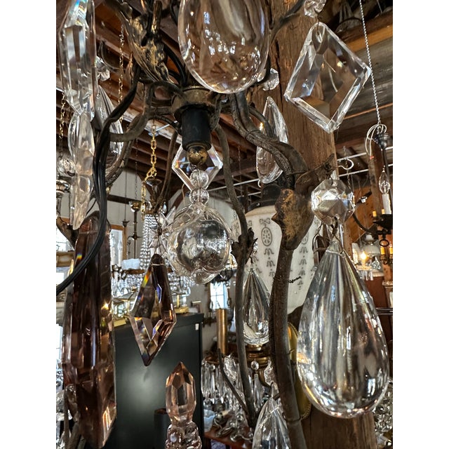 Vintage Ornate Six Arm Brass and Crystal Chandelier For Sale - Image 10 of 12