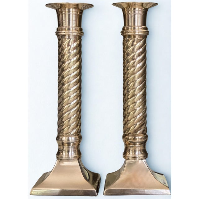 Chinoiserie Ralph Lauren Style Solid Brass Candle Sticks - A Pair For Sale - Image 3 of 14