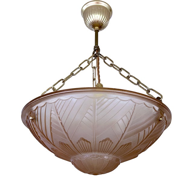 French Art Deco Pink Glass Pendant Light, 1930s For Sale