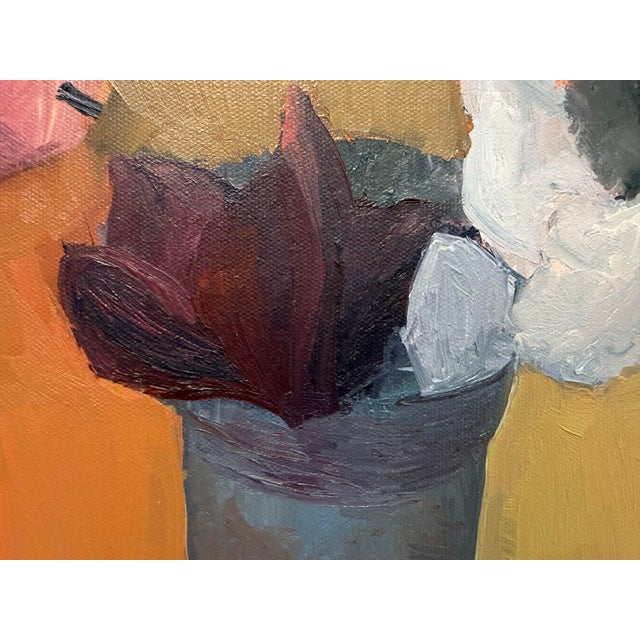 Pink Contemporary Oil on Canvas Still Life of Fruit + Flowers, Unknown Artist For Sale - Image 8 of 12