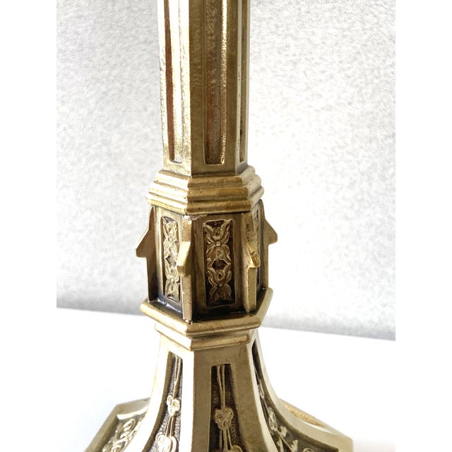 Antique Neo-Gothic Gilt Bronze Candlesticks, Set of 2 For Sale - Image 10 of 14
