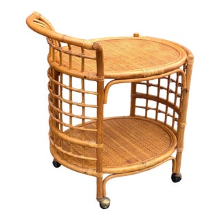 Vintage Coastal Bamboo Bar Cart For Sale