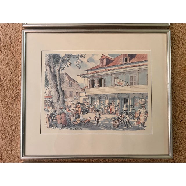 Jill Walker Barbados Prints – Set of 3 Framed Caribbean Street Scenes (17x14.5”) Speightstown, Bridgetown For Sale - Image 4 of 12