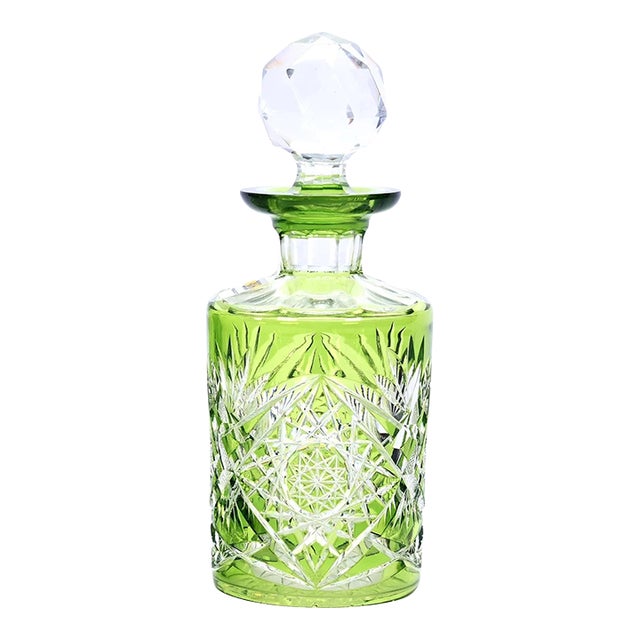 American Brilliant Period Cut Glass-Cologne Bottle-Green Cut to Clear, c.1908 For Sale