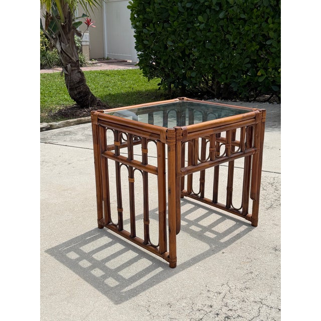 Wood Vintage Organic Modern Rattan and Bamboo End Table For Sale - Image 7 of 12