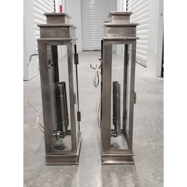 2020s Chapman & Myers Polished Nickel Linear Wall Lanterns- A Pair For Sale - Image 5 of 15