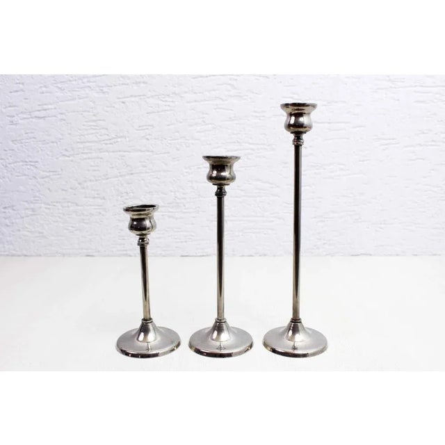 Candleholders in Silver Metal, 1950, Set of 3 For Sale - Image 12 of 12