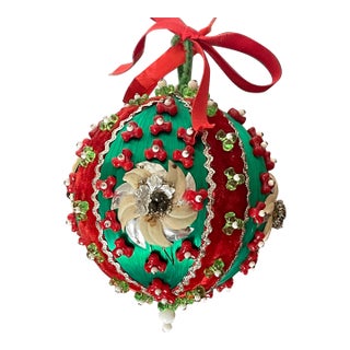 Vintage 20 Th C Beaded Christmas Ornament 5” Ball For Sale