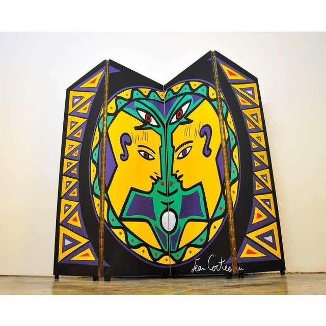 アート・デザイン・音楽 Jean Cocteau  L' oeil Architecte 1950s Jean Cocteau Style Maximalist Four-Panel Hand Painted