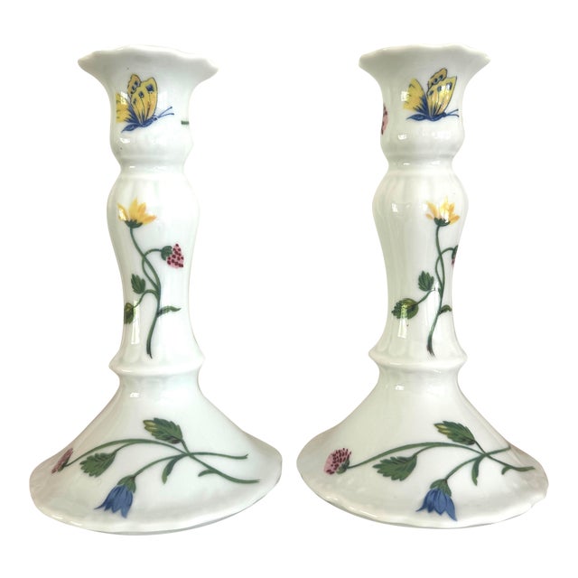 D Porthault Limoges Porcelain Hand Painted Candleholders For Sale