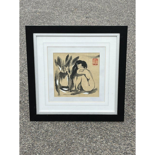 Japanese Artist, Brush Work Painting, Ink, Framed For Sale - Image 3 of 7