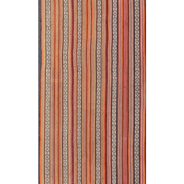 Mid-20th Century Hand-Woven Kilim Runner With Vertical Stripes 4'9 X 17'2 For Sale In Atlanta - Image 6 of 13