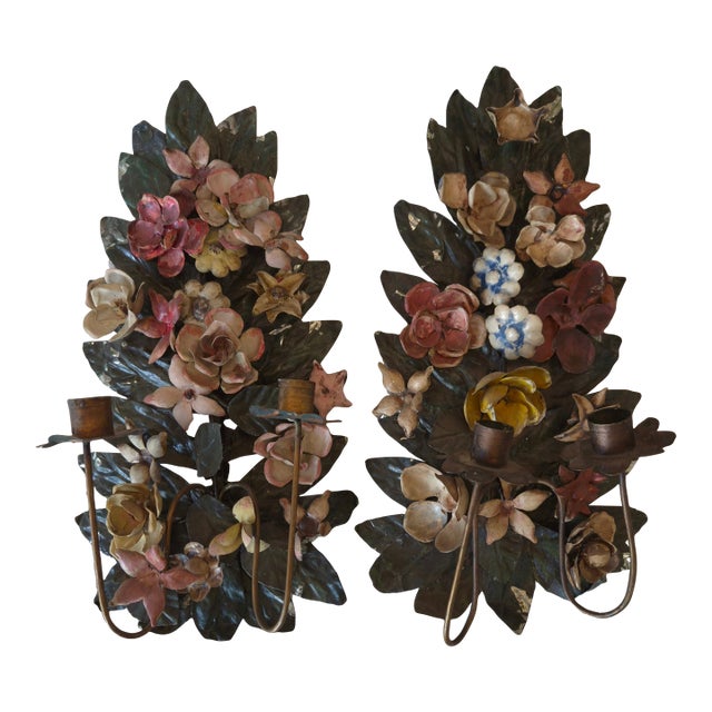 Italian Tole Flower 1940s Sconces For Sale