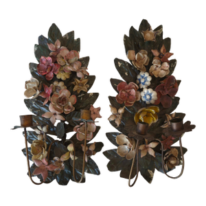 Italian Tole Flower 1940s Sconces